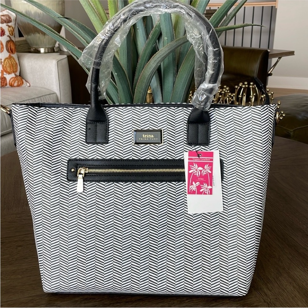 Trina Turk Black and White Chevron Tote